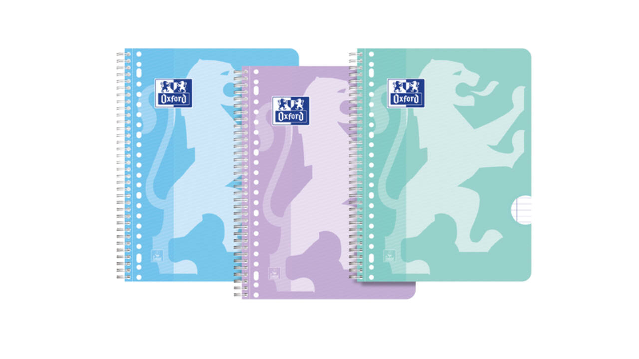 Collegeblok Oxford School A4+ lijn 23-gaats 160 pagina's 80gr pastel assorti 3 stuks