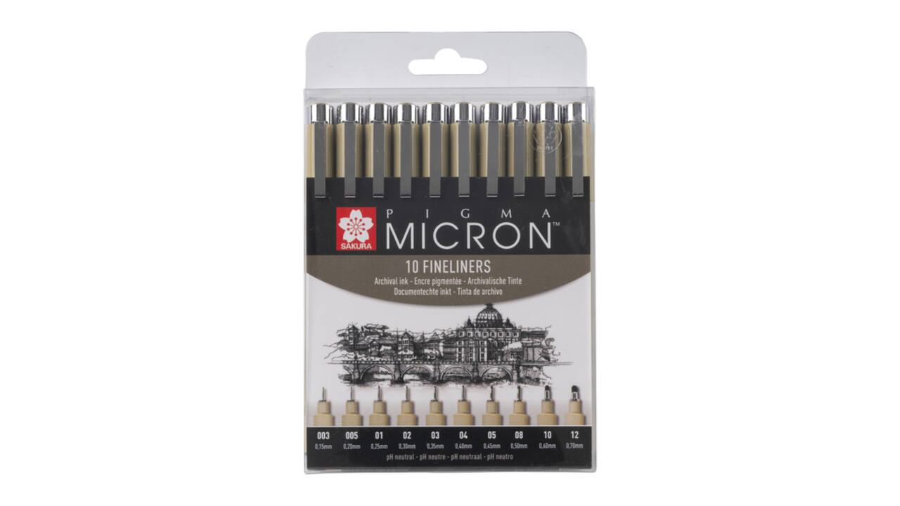 Fineliner Sakura Pigma Micron set à 10 schrijfbreedtes zwart