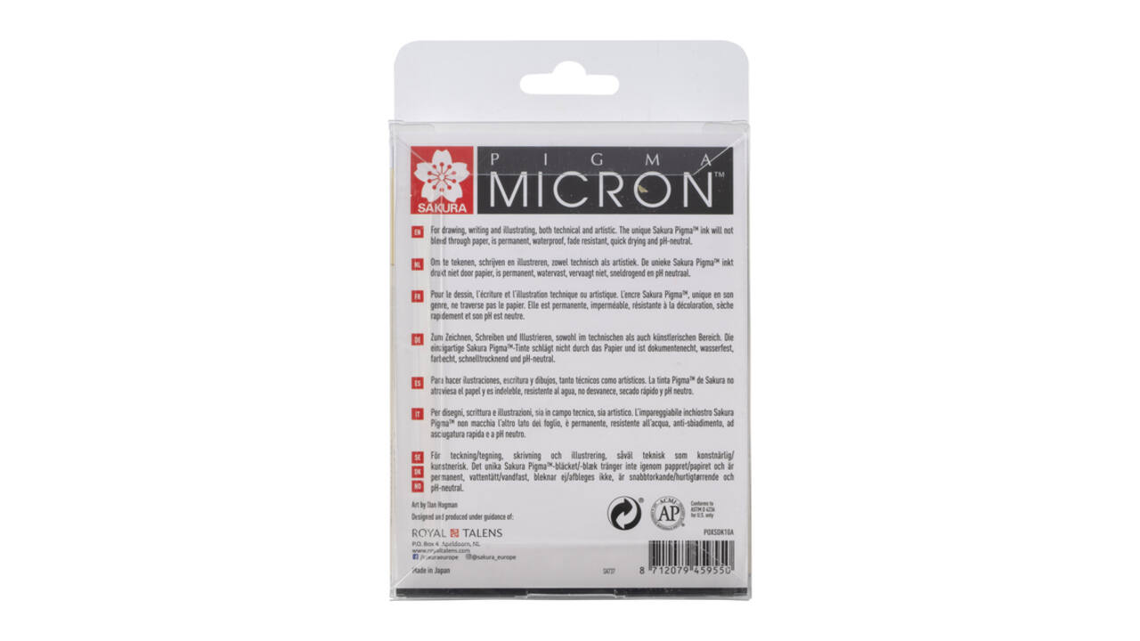 Fineliner Sakura Pigma Micron set à 10 schrijfbreedtes zwart