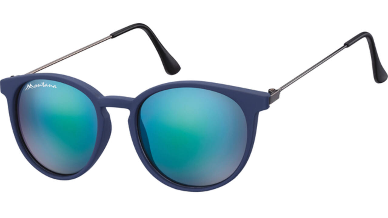 Zonnebril Montana met Revo blauw rond glas en metalen pootje mat blauw