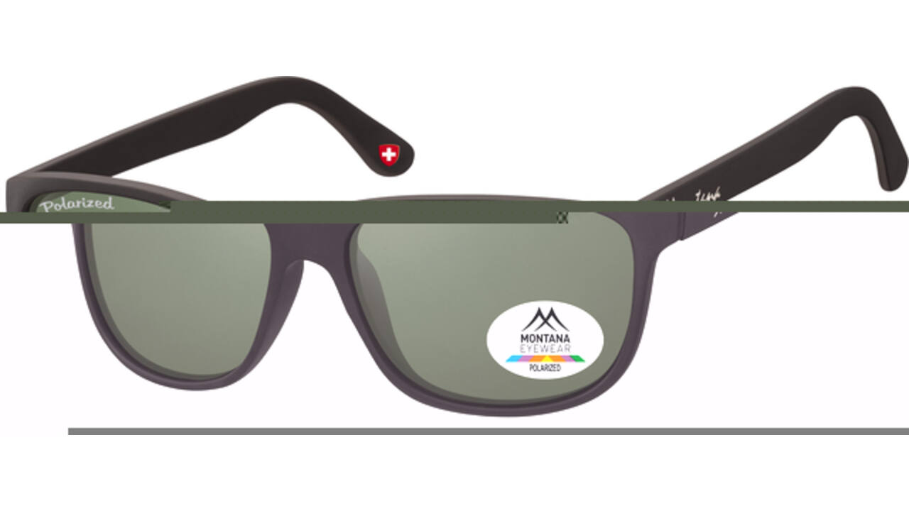 Zonnebril Montana met groen G15 gepolariseerd glas mat zwart