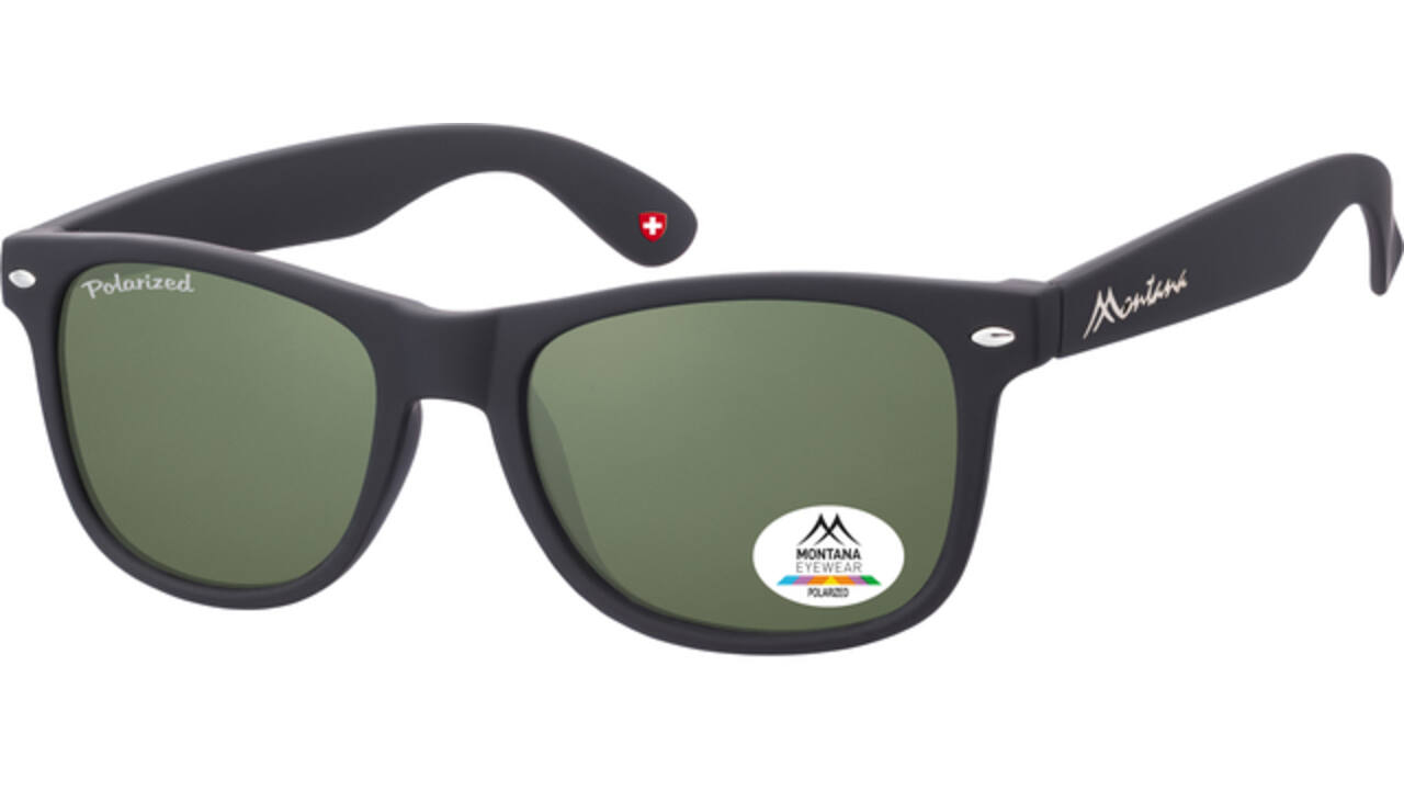Zonnebril Montana met groen G15 gepolariseerd glas zwart