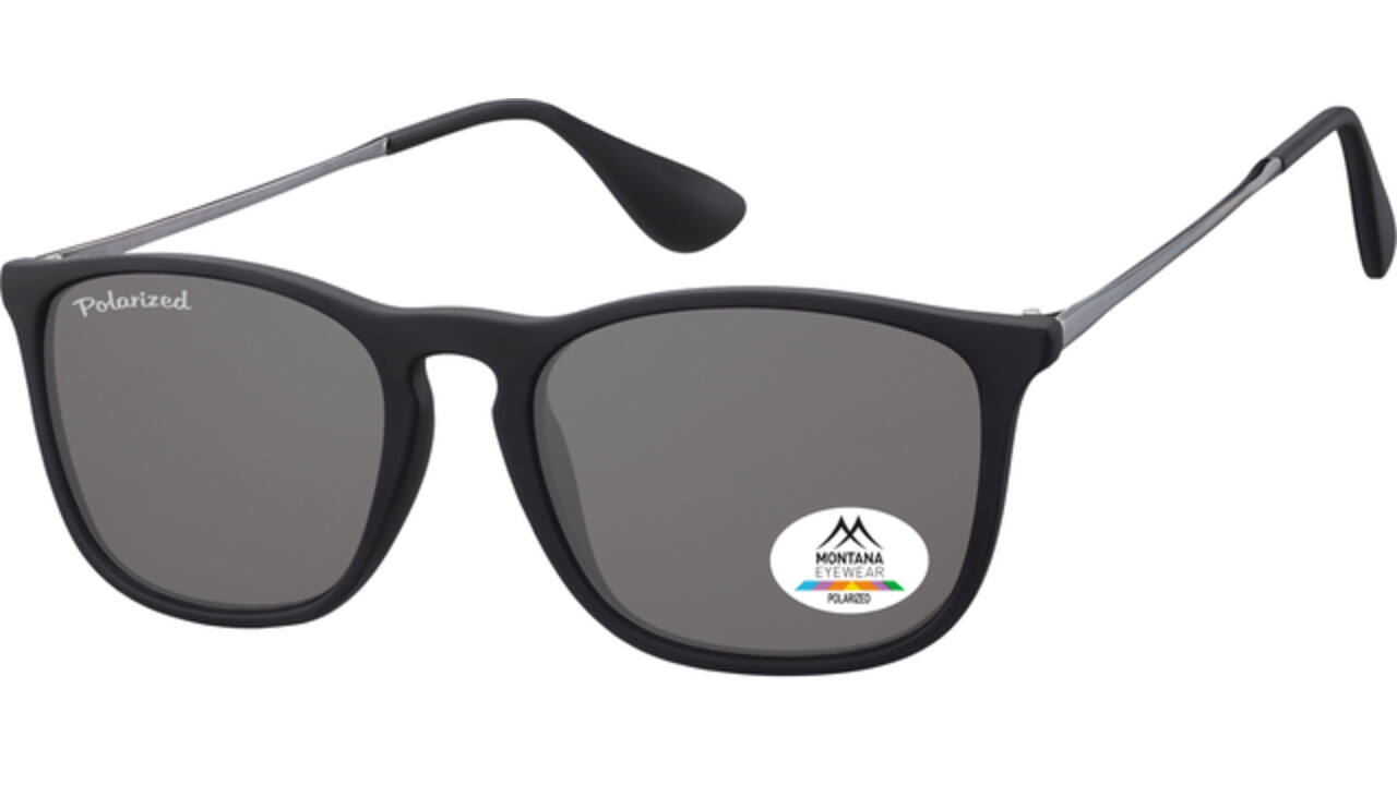 Zonnebril Montana met smoke gepolariseerd glas en metalen pootje zwart