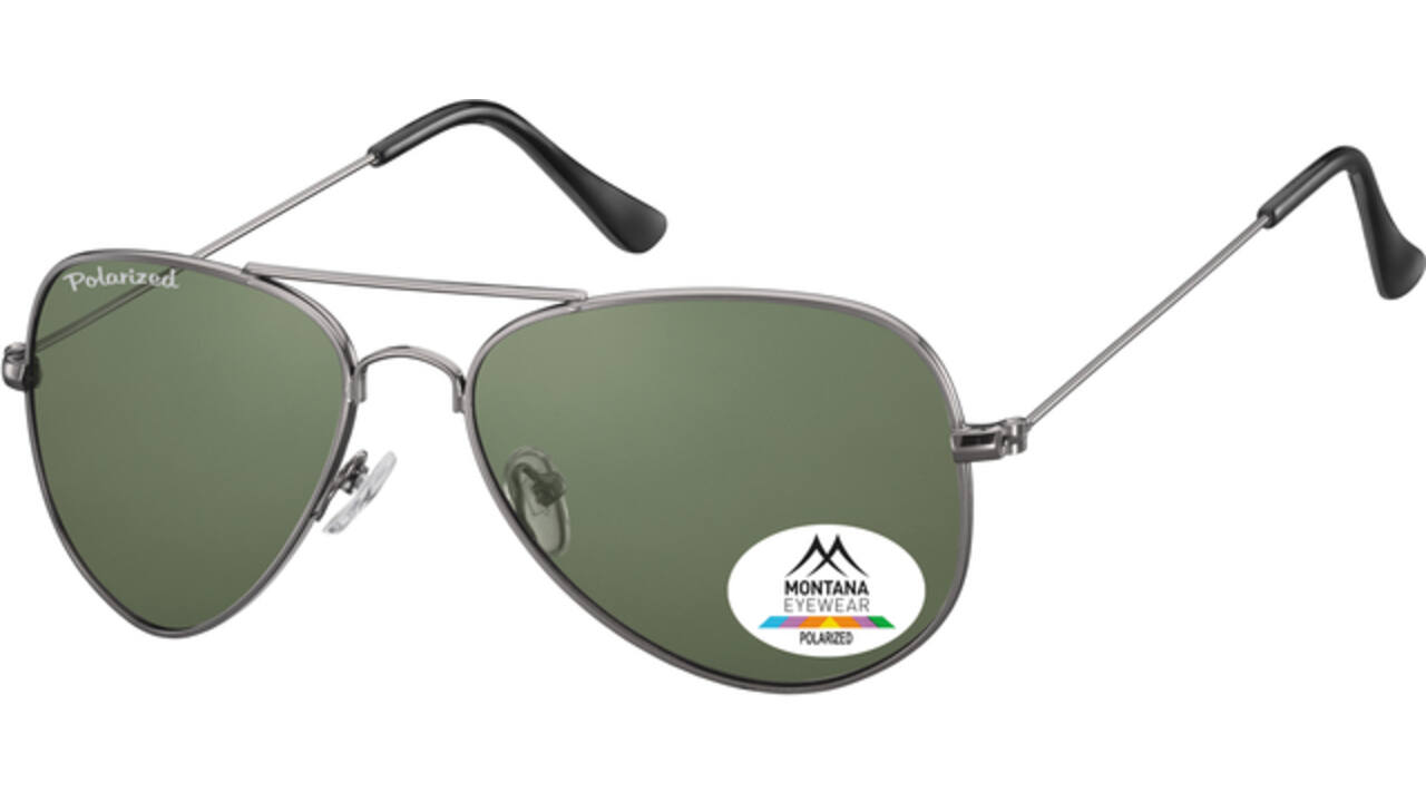 Zonnebril Montana met groen G15 gepolariseerd glas staalkleurig
