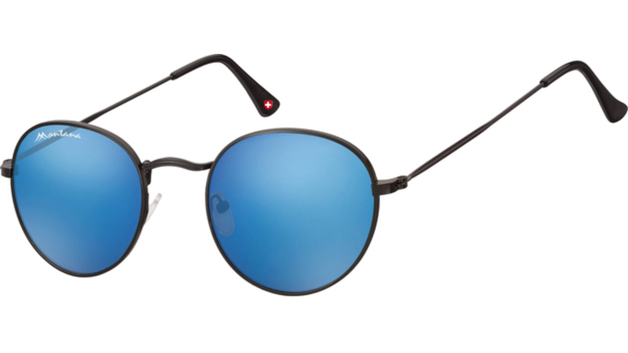 Zonnebril Montana met Revo blauw rond glas metaal mat zwart