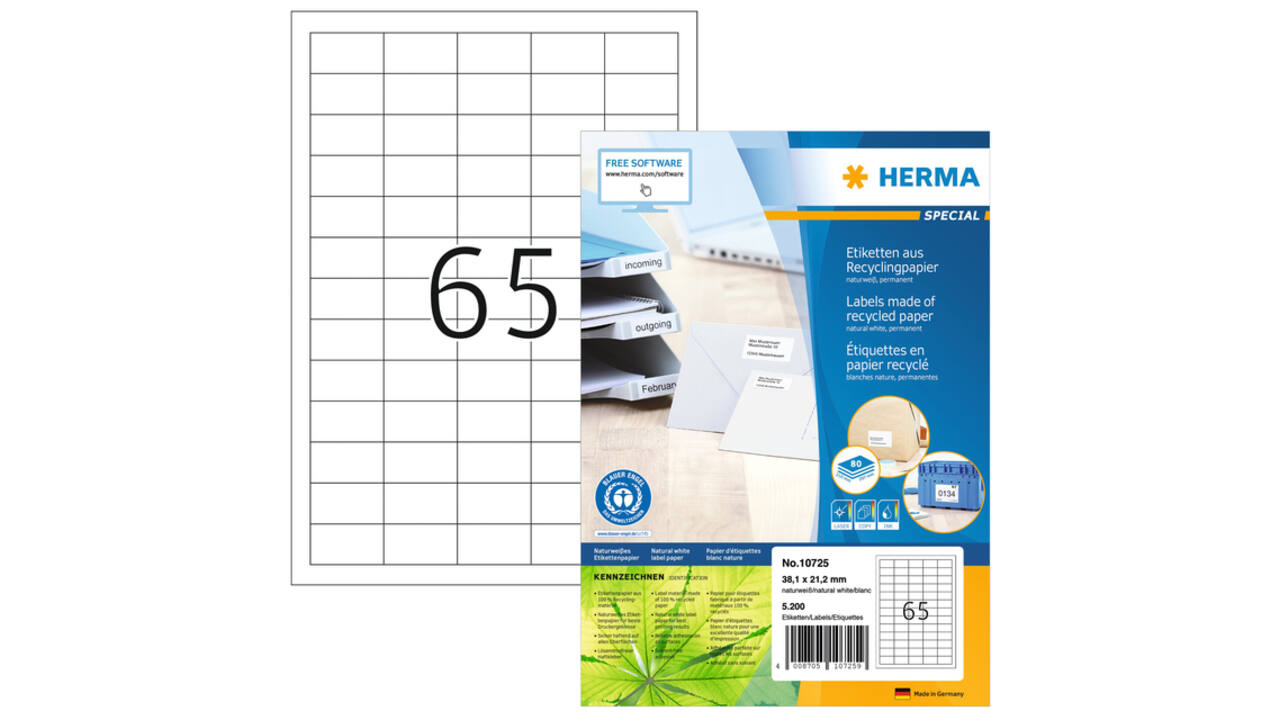 Etiket HERMA recycling 10725 38.1x21.2mm wit 5200 stuks