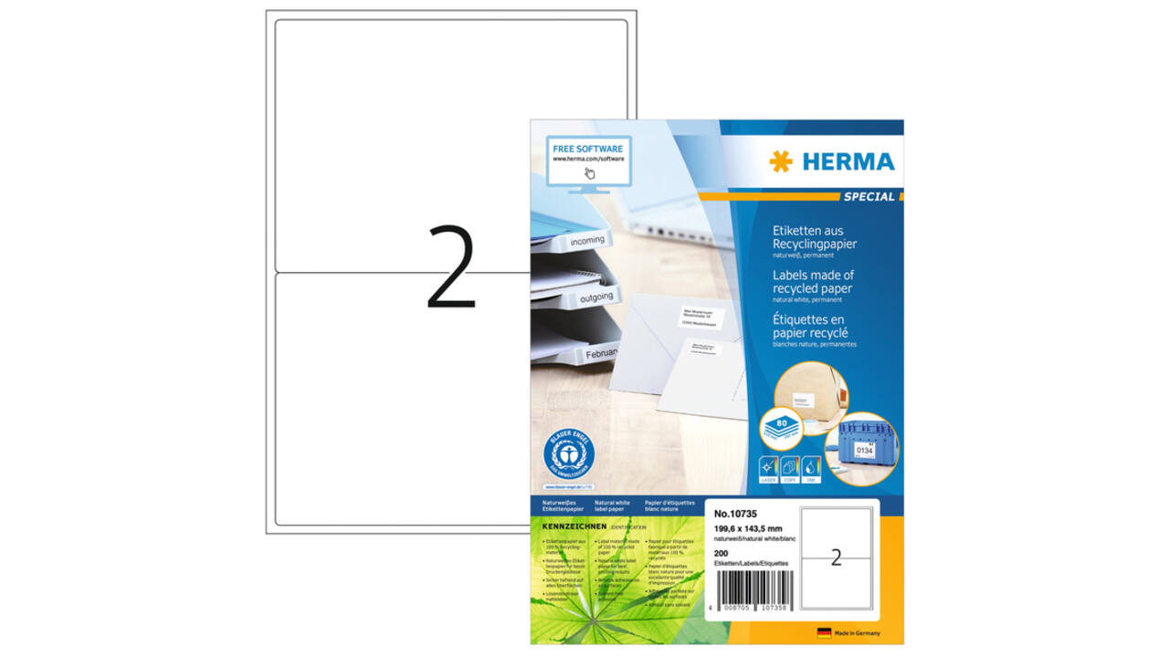 Etiket HERMA recycling 10735 199.6x143.5mm wit 160 stuks