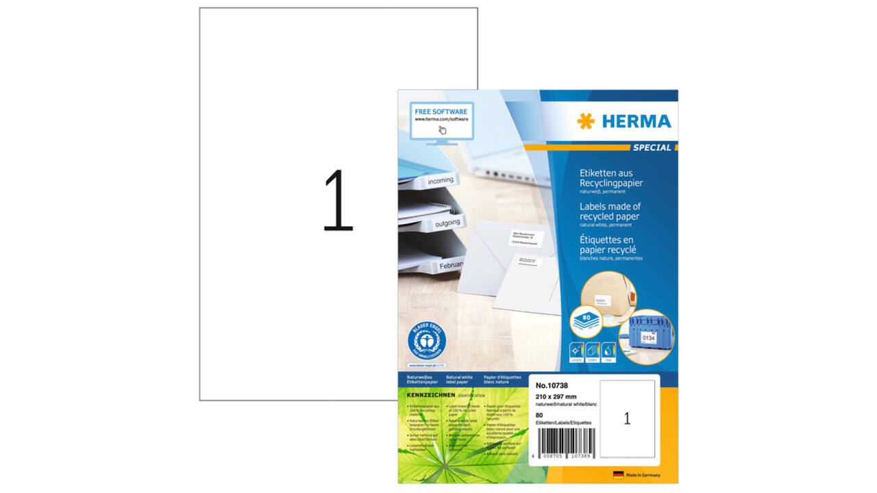 Etiket HERMA recycling 10738 210x297mm wit 80 stuks