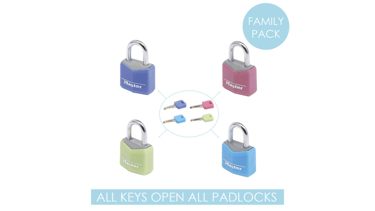 Hangslot MasterLock 4 assorti alu 20mm 4 stuks