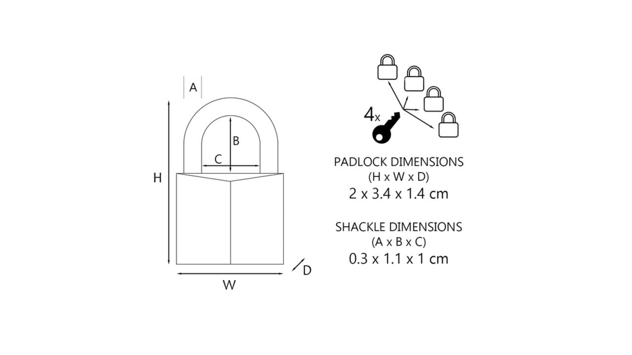 Hangslot MasterLock 4 assorti alu 20mm 4 stuks