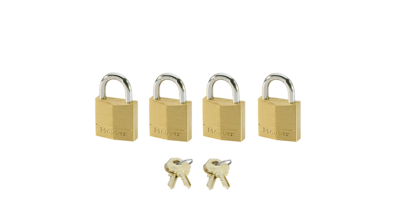Hangslot MasterLock 4 gelijksluitend messing 20mm 4 stuks