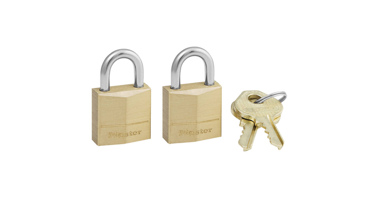 Hangslot MasterLock 2 gelijksluitend messing 20mm 2 stuks