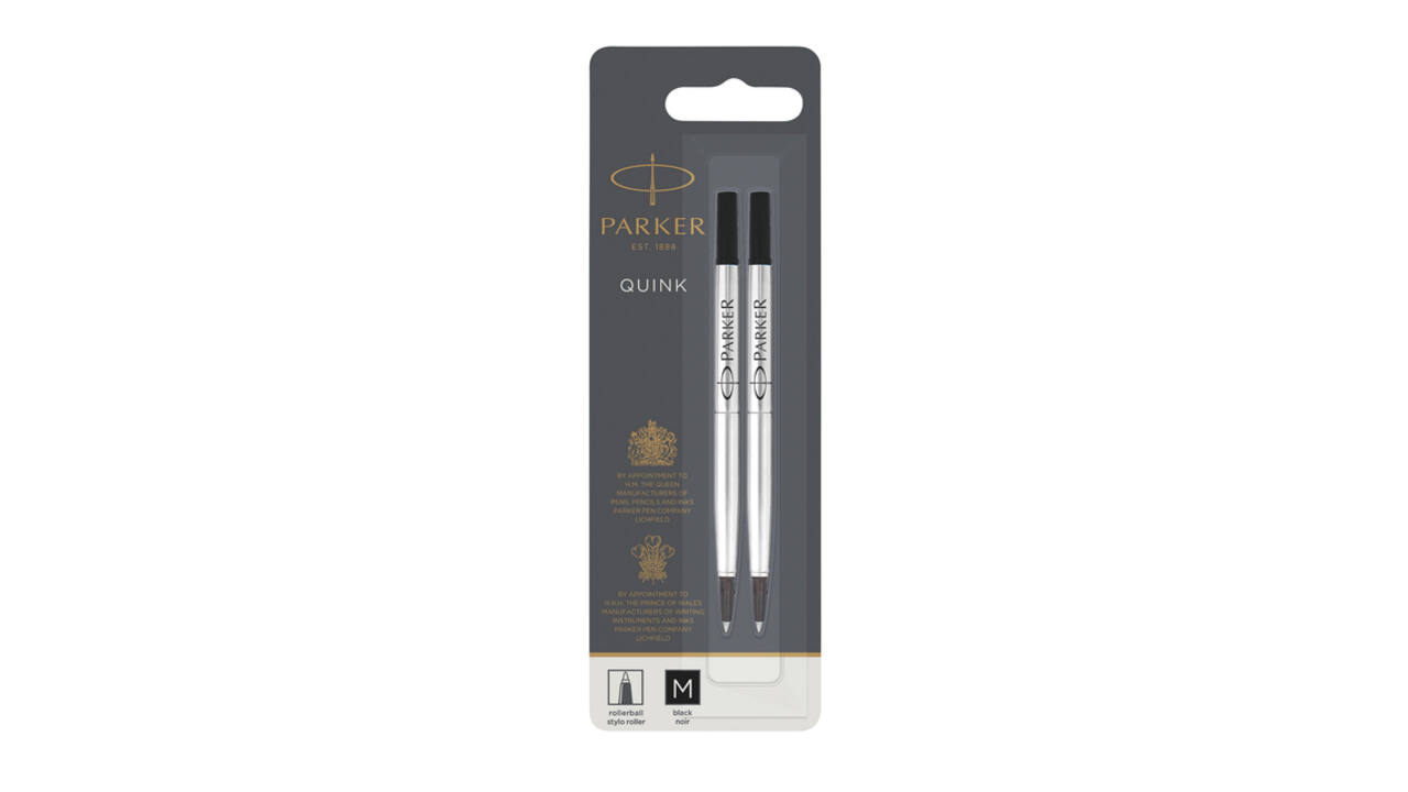 Rollerpenvulling Parker Quink medium zwart blister à 2 stuks