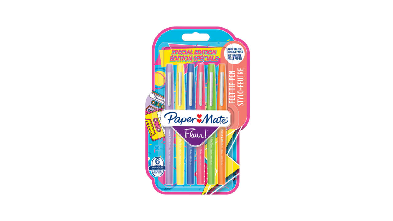 Fineliner Paper Mate Flair retro medium assorti blister à 6 stuks