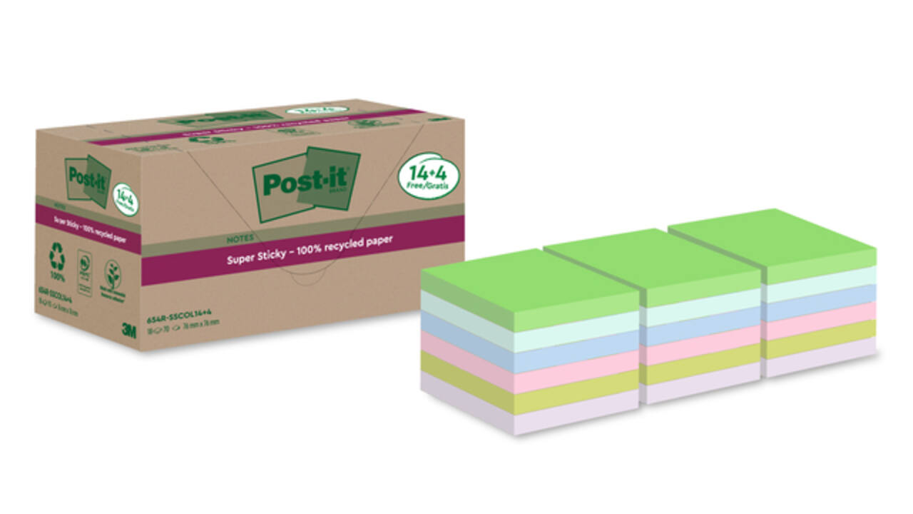 Memoblok Post-it 654 RSS12COL 76x76mm colour 14+4 gratis
