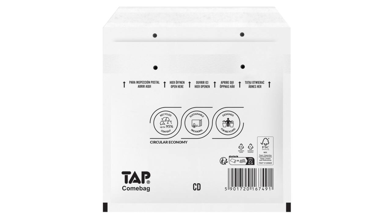 Envelop TAP Comebag luchtkussen tbv CD 200x175mm 100 stuks