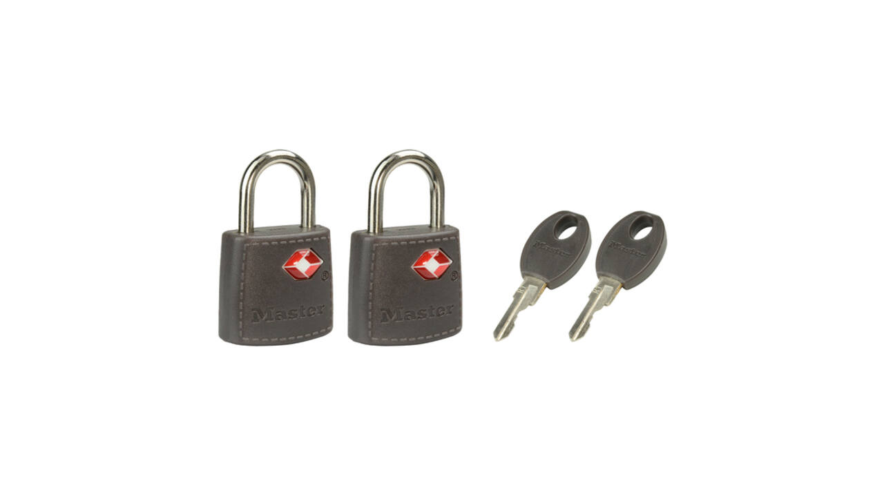 Hangslot Masterlock 2 gelijksluitend ABS cover TSA assorti in willekeurige kleur 30mm 2 stuks