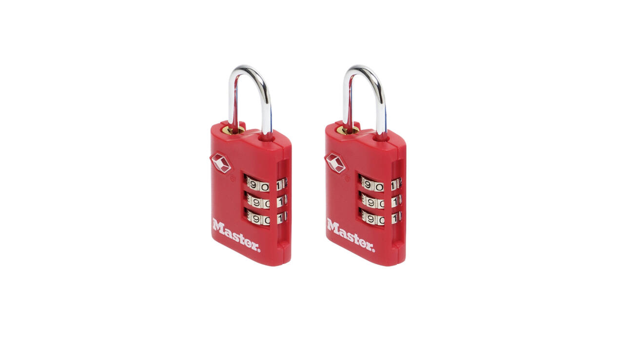 Hangslot Masterlock 3-cijfer combi TSA set van 2 sloten assorti in willekeurige kleur 30mm 2 stuks