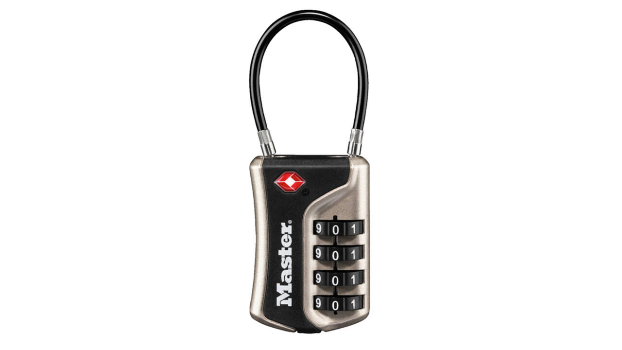 Hangslot Masterlock 4-cijfer combinatie TSA flexibele beugel zwart 35mm