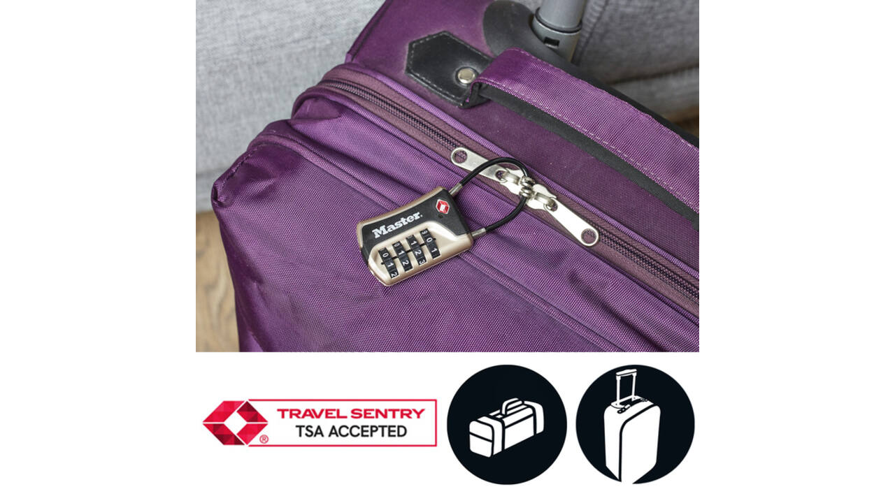 Hangslot Masterlock 4-cijfer combinatie TSA flexibele beugel zwart 35mm