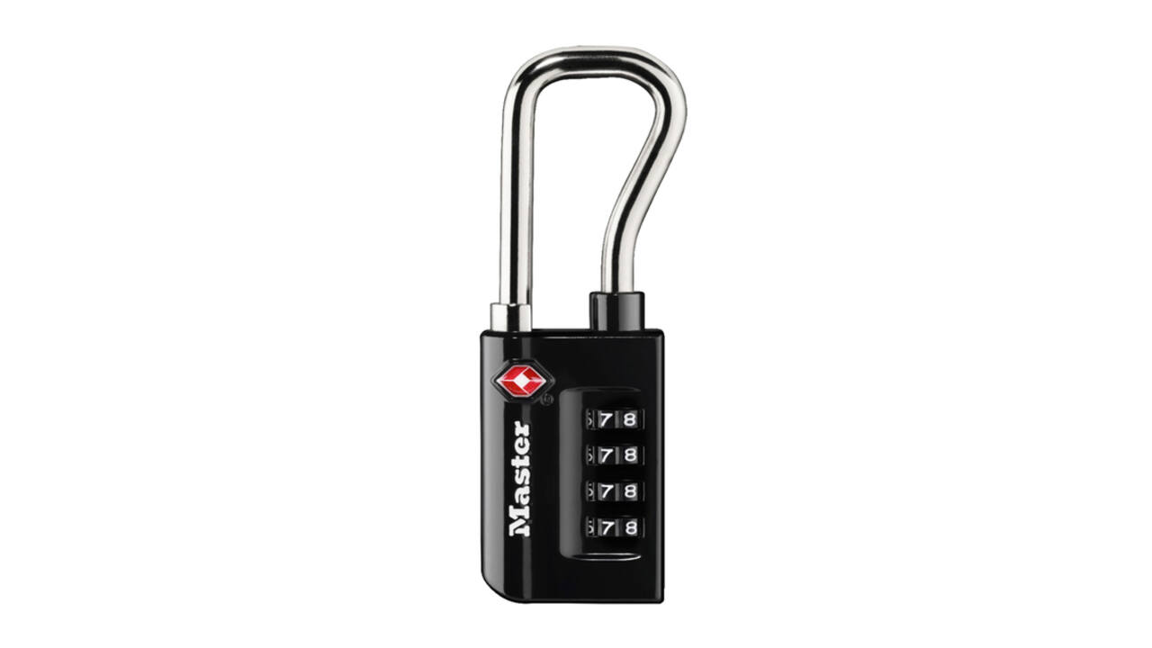 Hangslot Masterlock 4-cijfer combinatie TSA lange beugel zwart 35mm