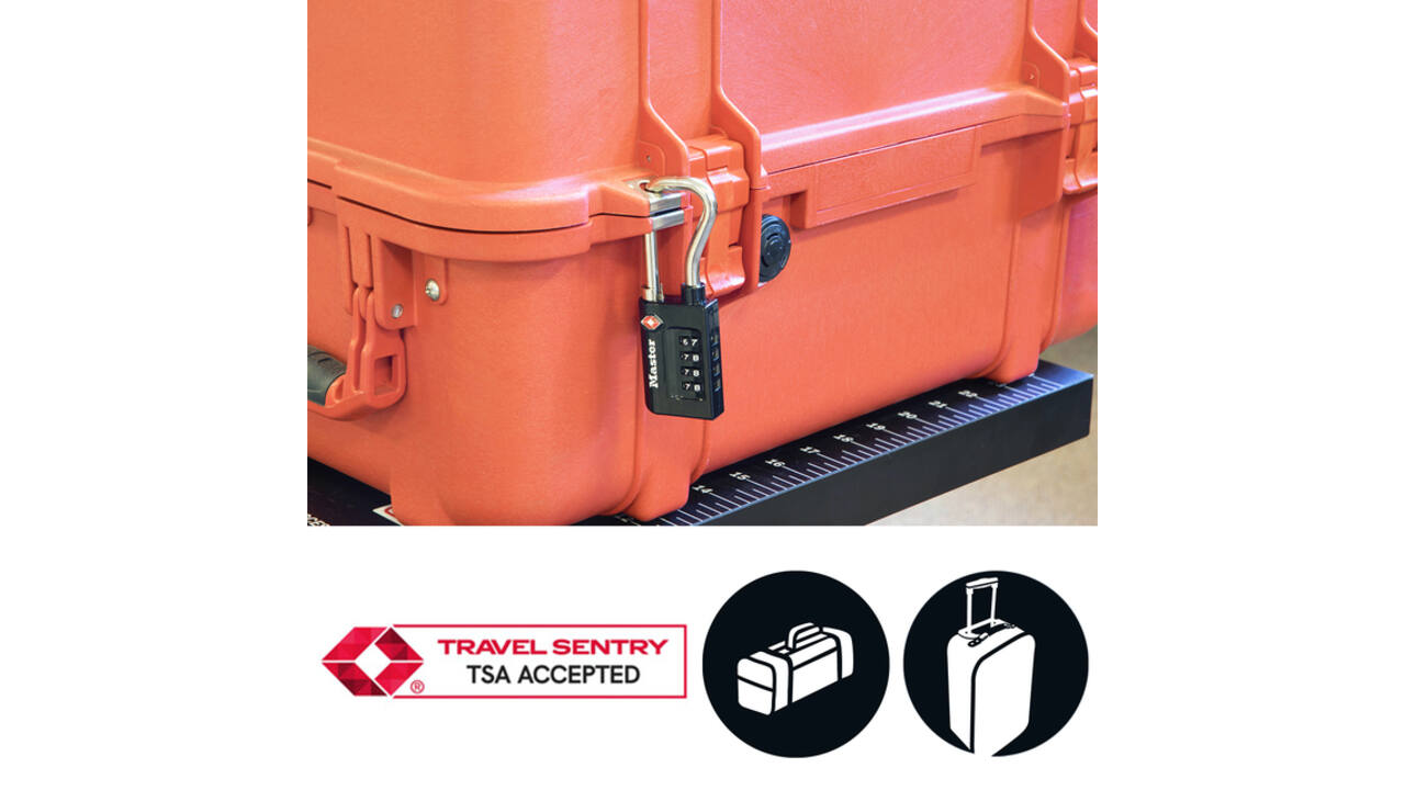 Hangslot Masterlock 4-cijfer combinatie TSA lange beugel zwart 35mm