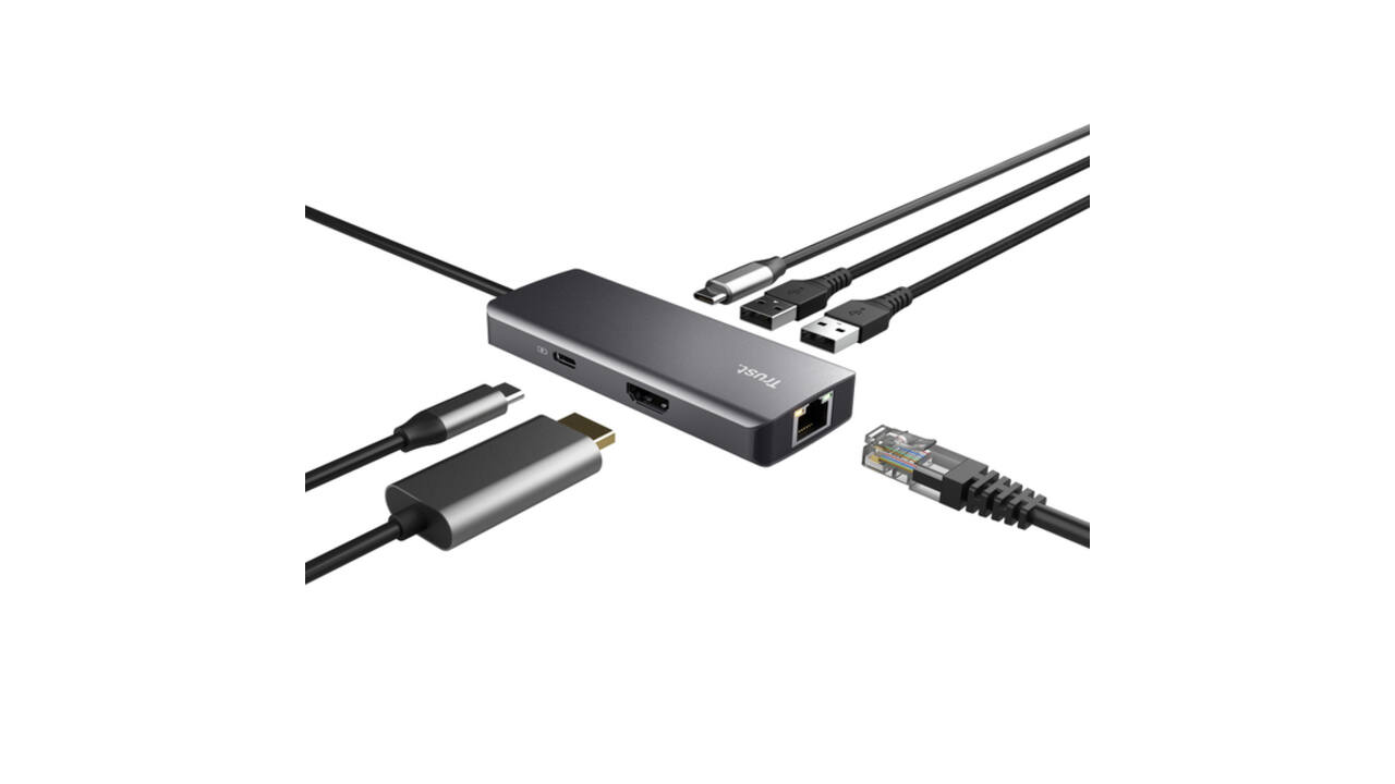 Adapter Trust Dalyx 6-in-1 USB-C multipoort grijs