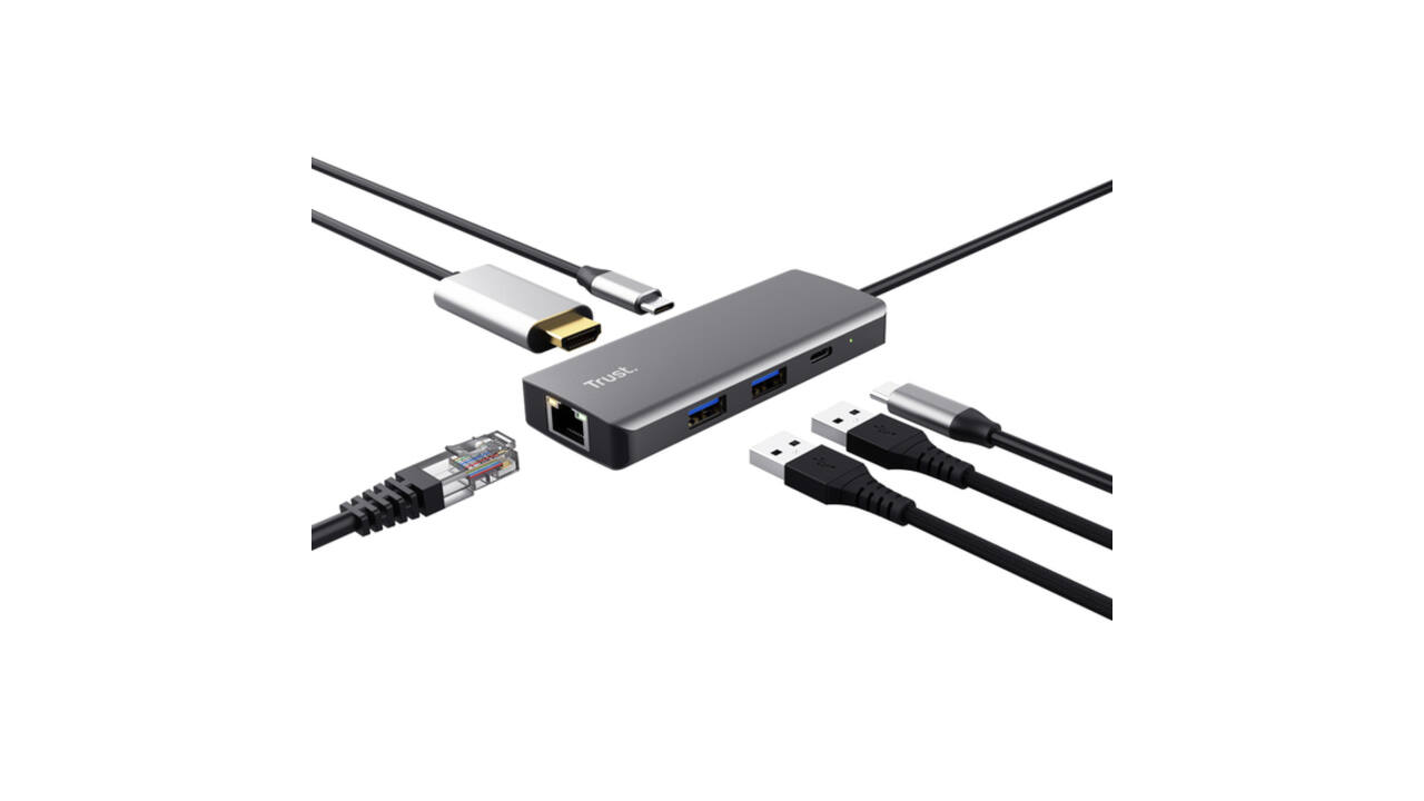 Adapter Trust Dalyx 6-in-1 USB-C multipoort grijs