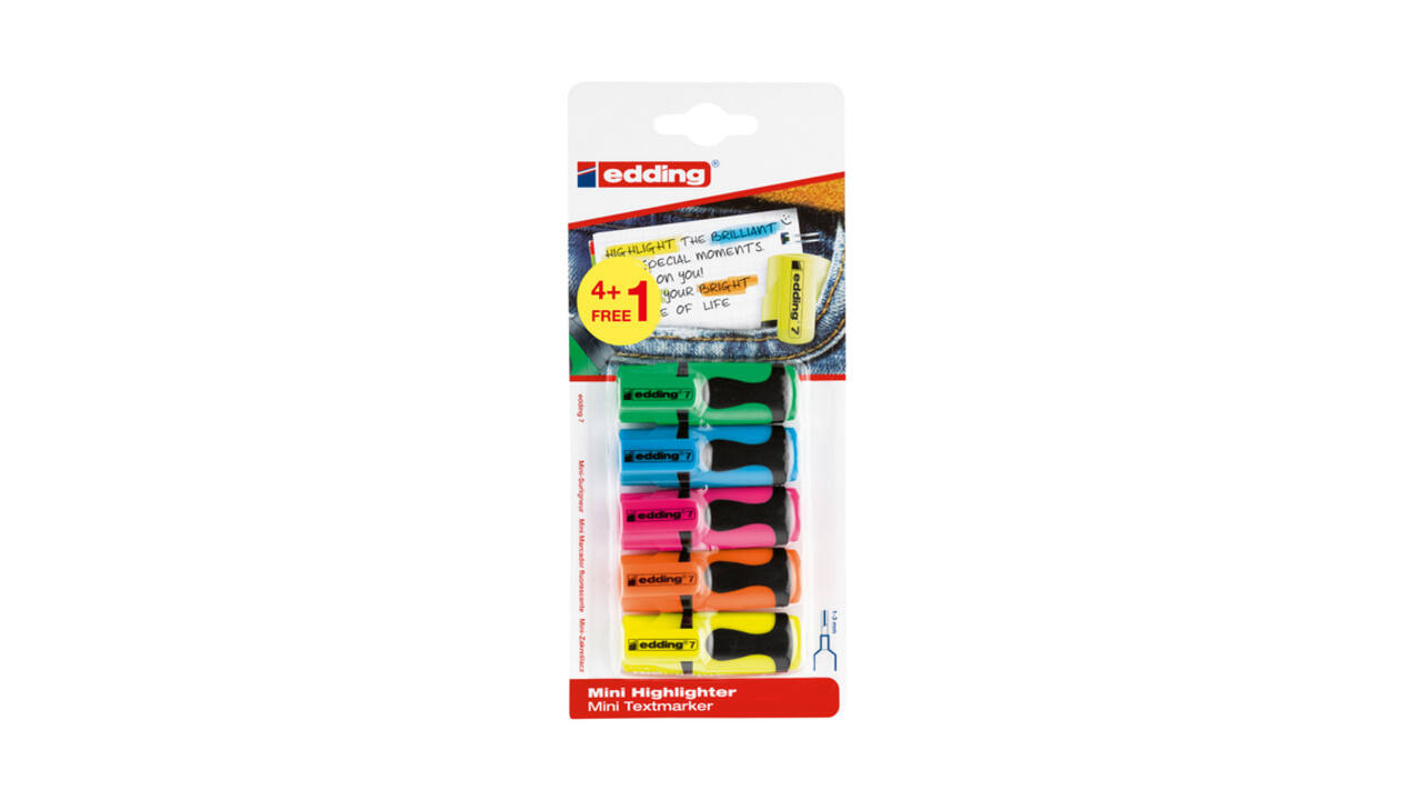Markeerstift edding 7 mini 1-3mm assorti blister à 4+1 stuk gratis