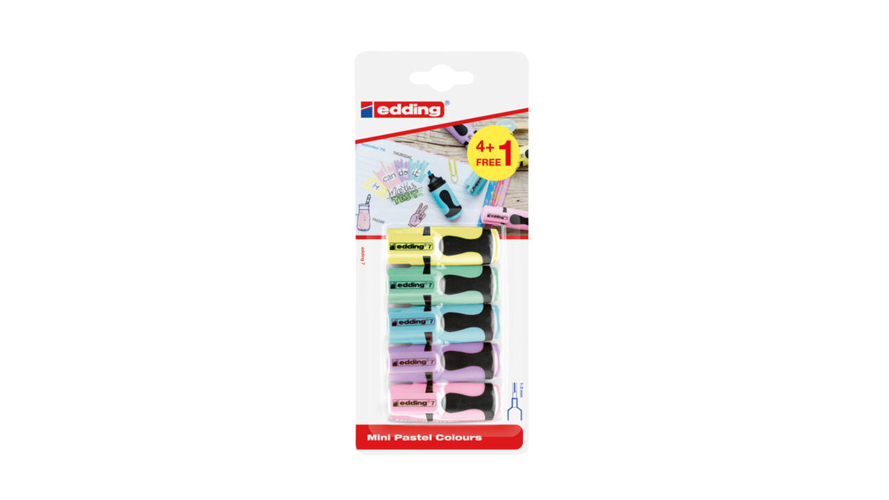 Markeerstift edding 7 mini 1-3mm pastel ass blister à 4+1 stuk gratis