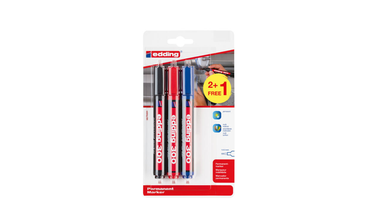 Viltstift edding 300 rond 1.5-3mm assorti blister à 2+1 gratis