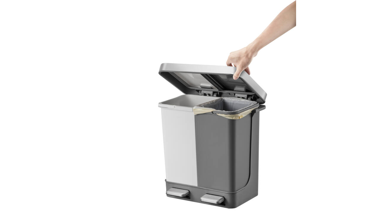Pedaalemmer EKO Hana Duo Recycling 2x10 liter grijs wit