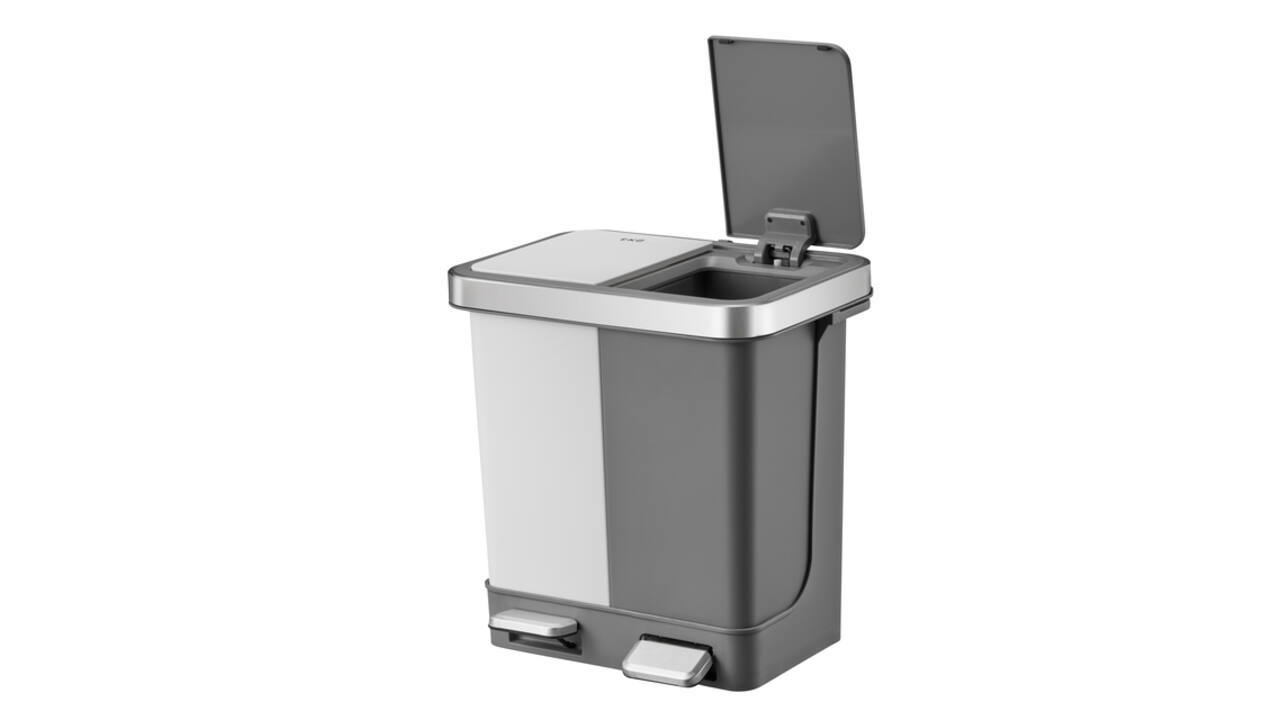 Pedaalemmer EKO Hana Duo Recycling 2x10 liter grijs wit