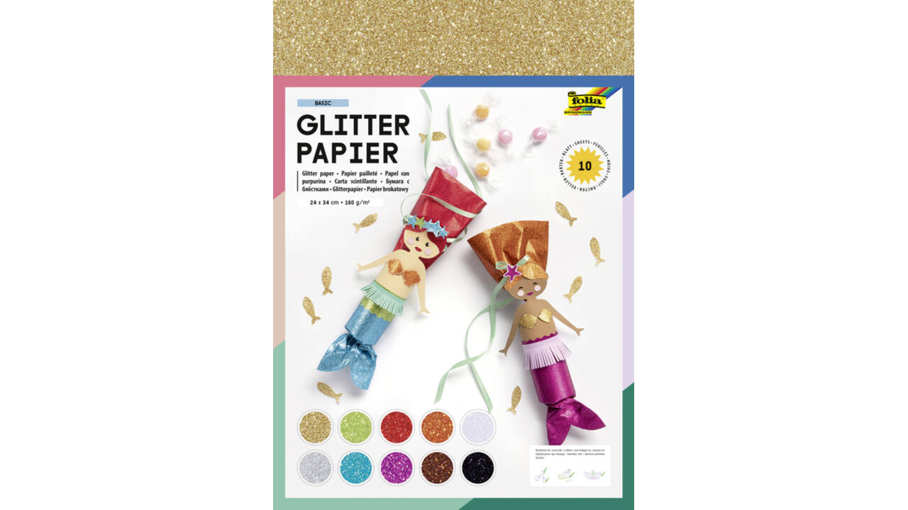 Glitterpapier Folia 1-zijdig 24x34cm 170gr 10 vel assorti