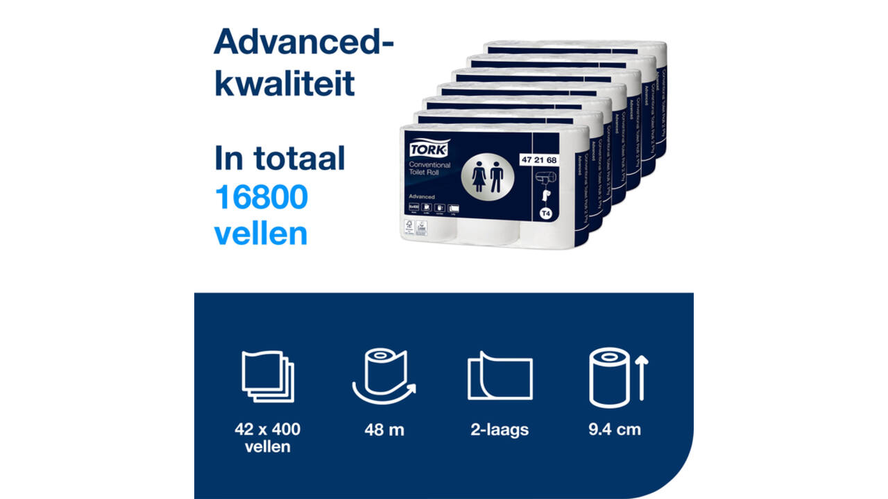 Toiletpapier Tork T4 Advanced 2-laags 400 vel wit 472168