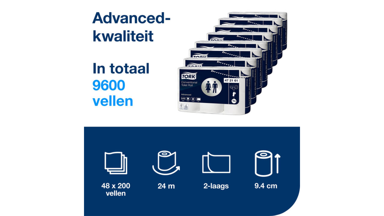 Toiletpapier Tork T4 Advanced 2-laags 200 vel wit 472161