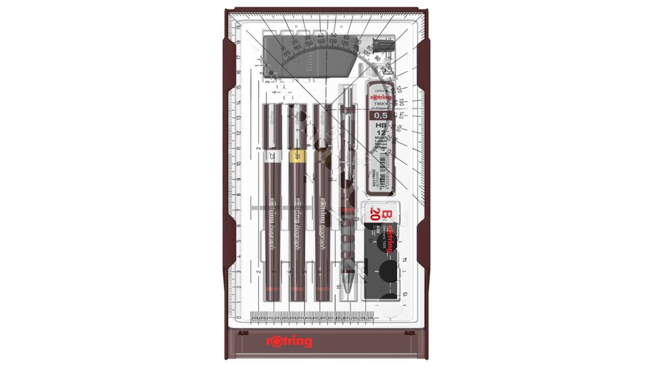 Tekenset rOtring Isograph college 0.25mm, 0.35mm en 0.5mm 34 stuks