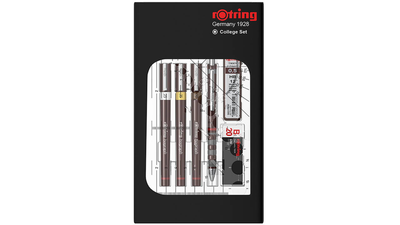 Tekenset rOtring Isograph college 0.25mm, 0.35mm en 0.5mm 34 stuks