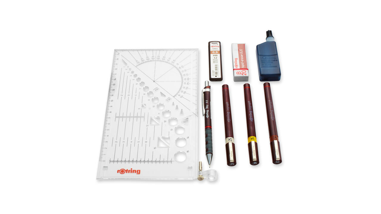 Tekenset rOtring Isograph college 0.25mm, 0.35mm en 0.5mm 34 stuks
