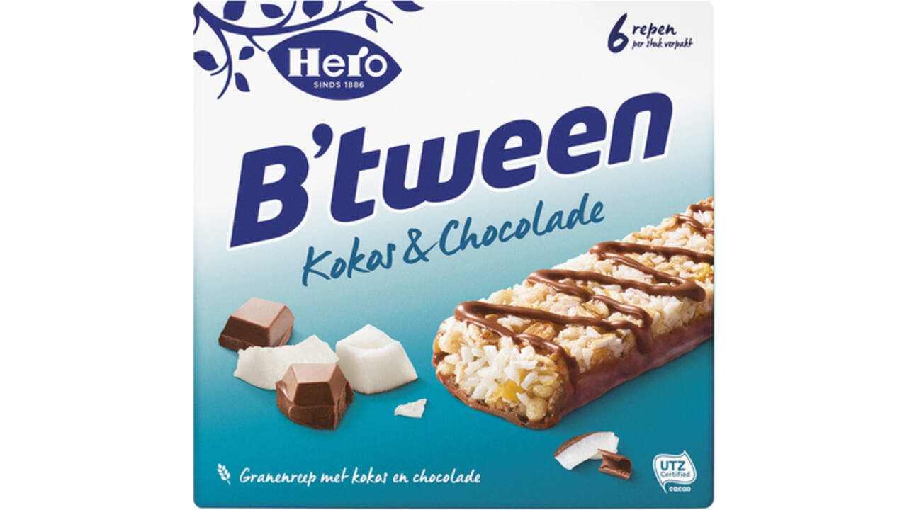 Tussendoortje Hero B'tween kokos chocolade 6pack reep 25gr