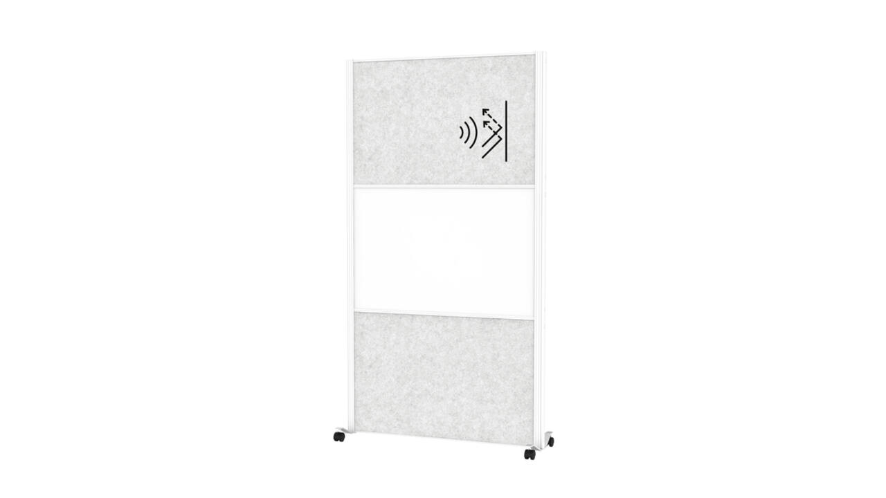 Scheidingswand MAUL akoestiek lichtgrijs/whiteboard mobiel