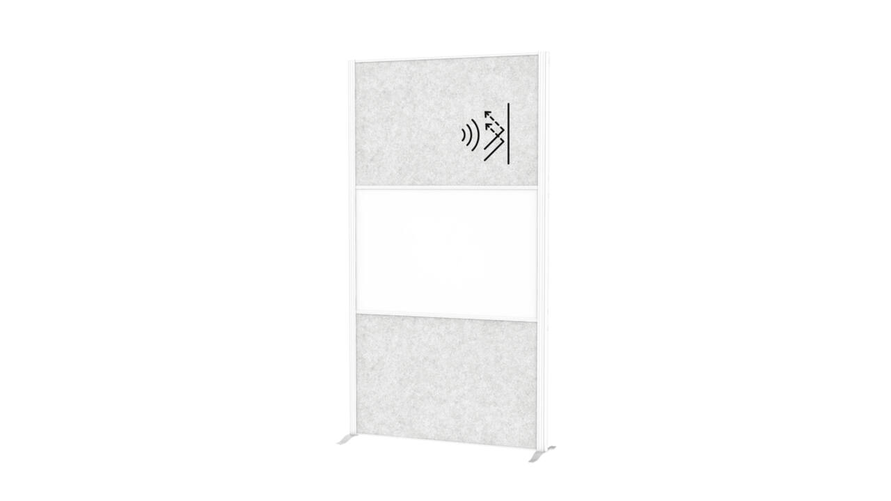 Scheidingswand MAUL akoestiek lichtgrijs/whiteboard voet