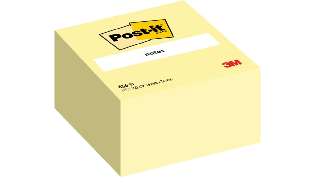 Memoblok 3M Post-it 636 76x76mm kubus geel 450 vel