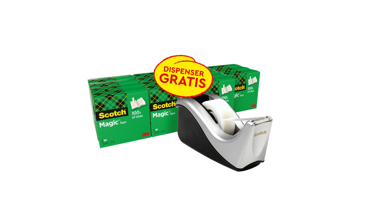 Plakband Scotch Magic 819 19mmx33m mat + plakbandhouder zilver 16 rollen