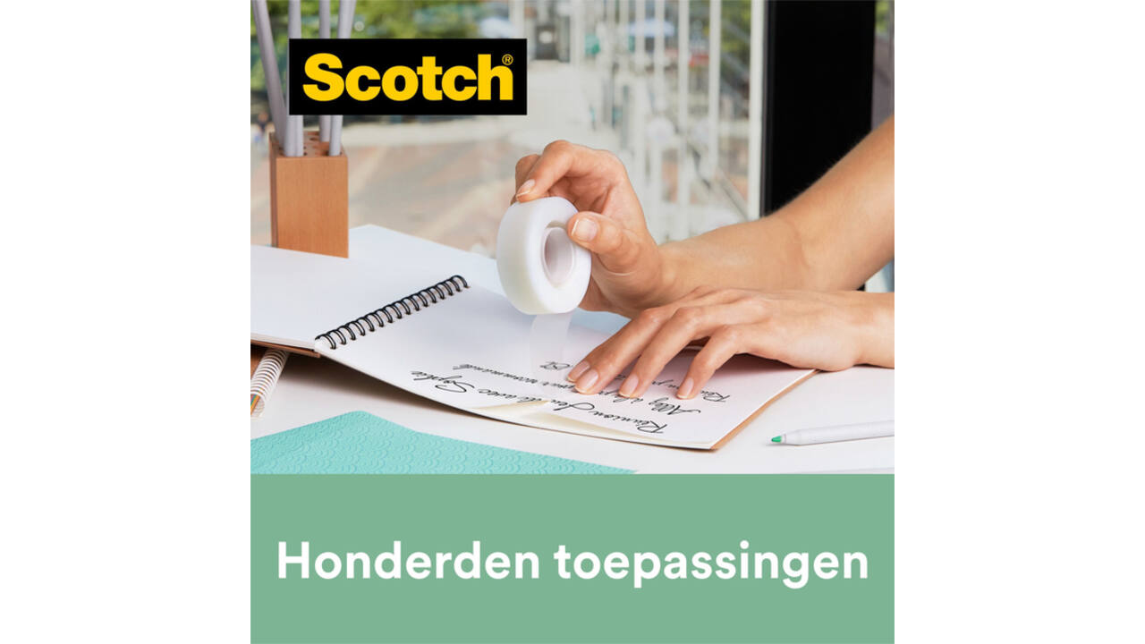 Plakband Scotch Magic 810 19mmx33m transparant 14 rollen + plakbandhouder zwart