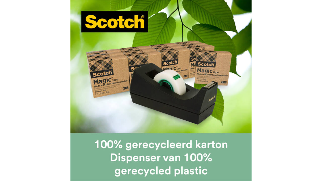 Plakband Scotch Magic 810 19mmx33m transparant 14 rollen + plakbandhouder zwart