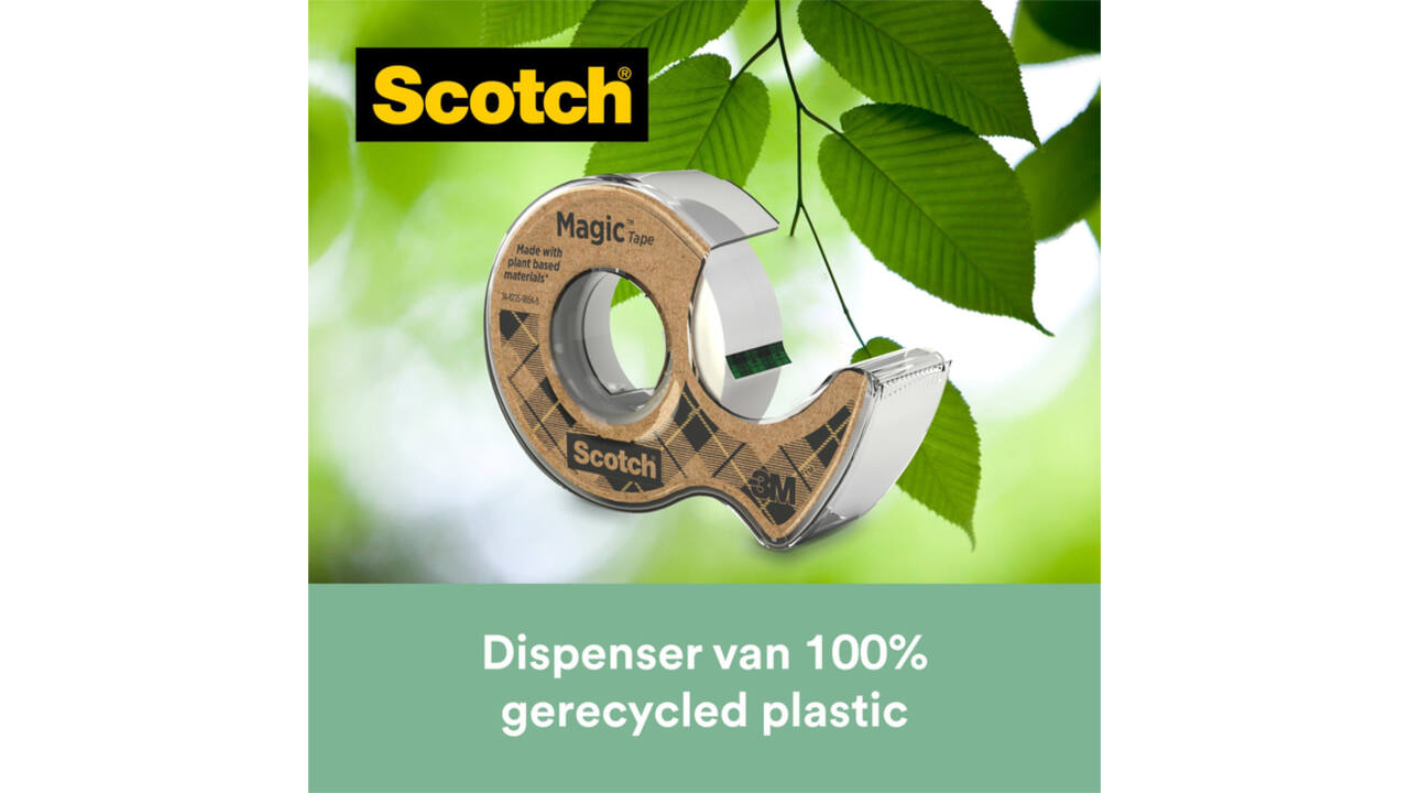 Plakband Scotch Magic 919 19mmx20m transparant + gerecyclede afroller