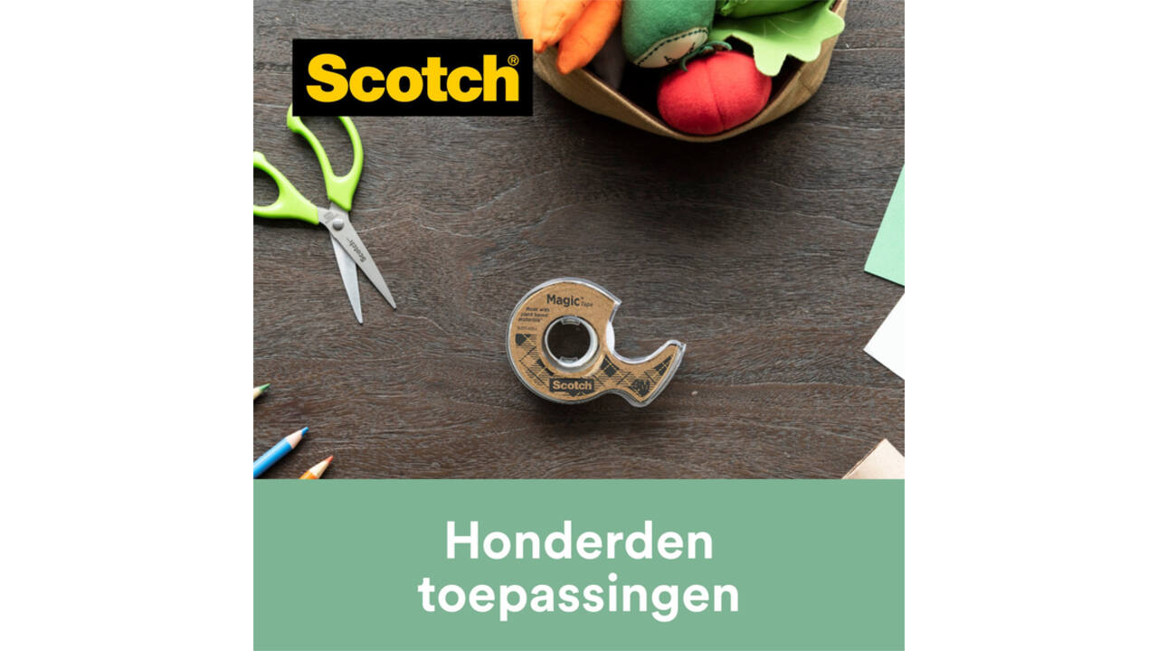 Plakband Scotch Magic 919 19mmx20m transparant + gerecyclede afroller