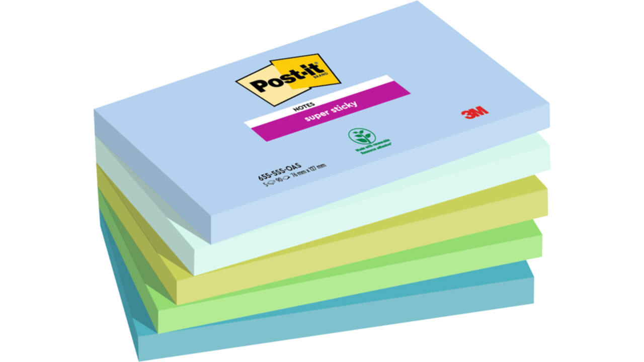 Memoblok 3M Post-it 655 76mmx127mm Super Sticky Oasis 5 stuks