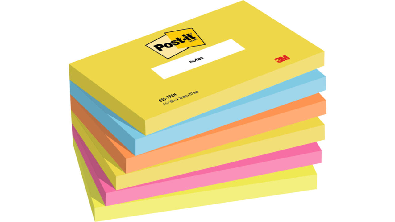 Memoblok 3M Post-it 655 76x127mm Energetic Colours 6 stuks